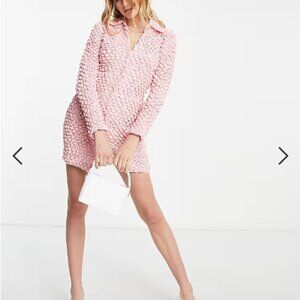 BNWT ASOS DESIGN popcorn texture mini shirt dress in pink US4 slim fit